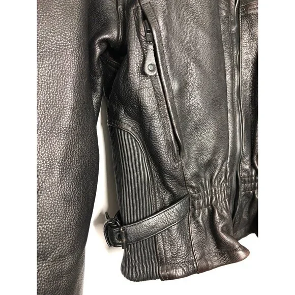 UNIK Ultra Heavy LEATHER Motorcycle Zip Buckle Lined Jacket Womens Size S Black - Picture 3 of 12